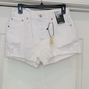 Levi's 501 high rise white denim shorts